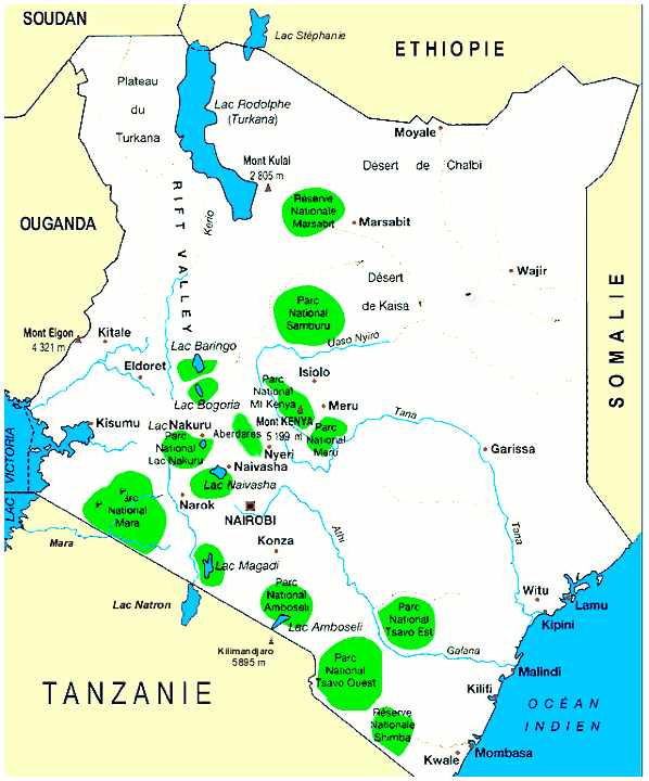 kenya carte DES PARCS ET RESERVES